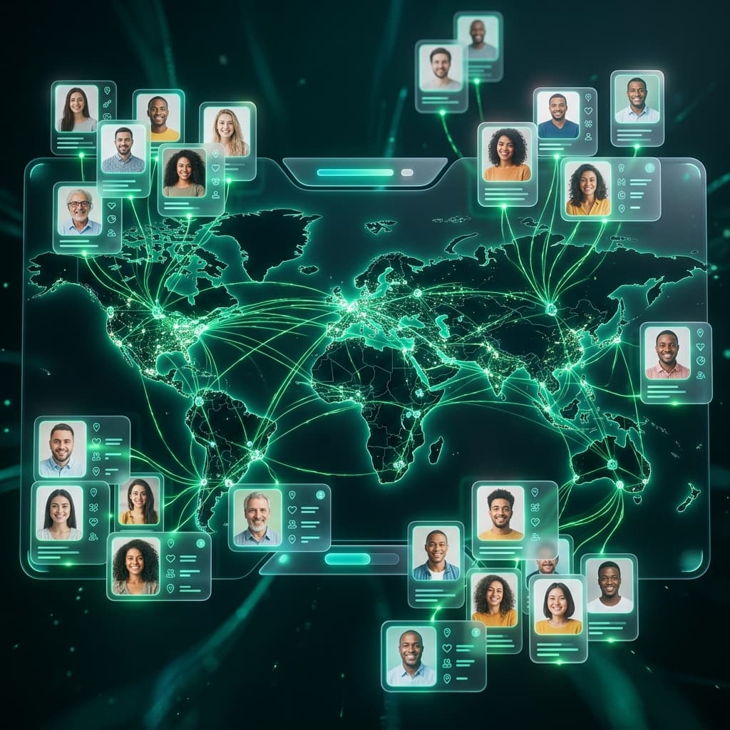 AI-powered community matching network visualization